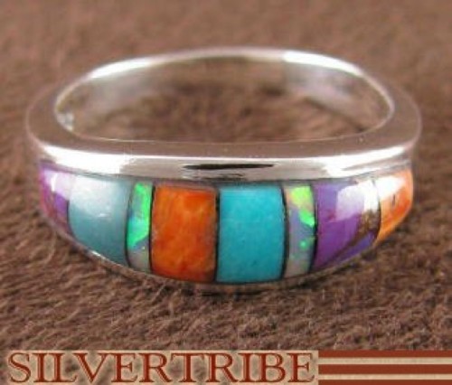 Turquoise Multicolor Sterling Silver Ring Size 5-3/4 Jewelry AS38923