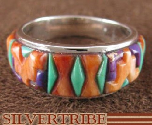 Multicolor Inlay Jewelry Sterling Silver Ring Size 8-1/2 AS39465