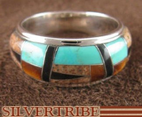 Multicolor Inlay Sterling Silver Jewelry Ring Size 7-1/2 AS39421