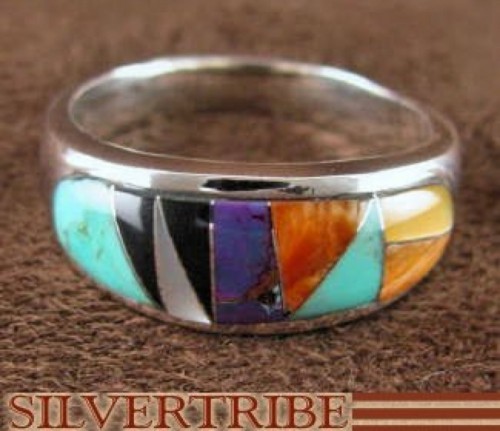 Genuine Sterling Silver Turquoise Multicolor Ring Size 6-3/4 DS38119