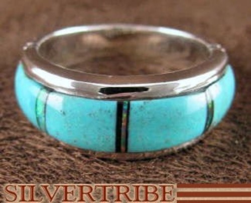 Sterling Silver Turquoise Opal Inlay Jewelry Ring Size 5-3/4 DS38473