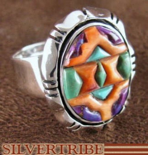 Sterling Silver Turquoise Multicolor Jewelry Ring Size 8-1/2 DS38821 