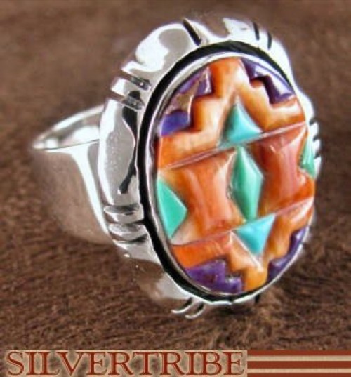 Turquoise Multicolor Sterling Silver Jewelry Ring Size 6-1/4 DS38823 