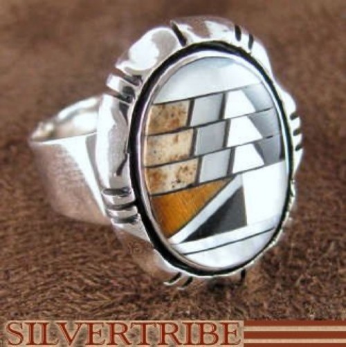 Sterling Silver Tiger Eye Multicolor Inlay Ring Size 6-3/4 DS38989  