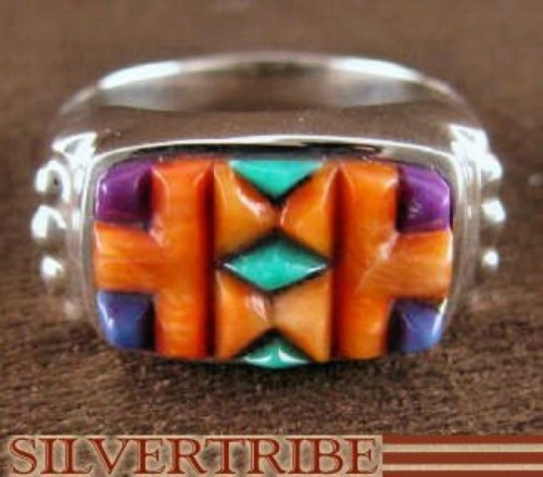 Sterling Silver Jewelry Turquoise Multicolor Inlay Ring Size 7 NS38658