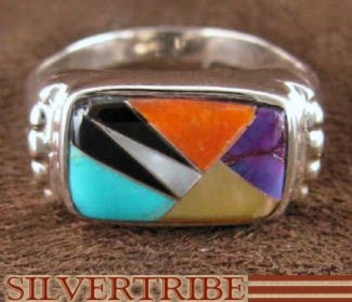 Oyster Shell Multicolor Inlay Sterling Silver Ring Size 7-1/2 NS38675