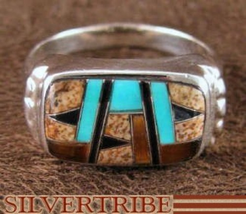 Tiger Eye Multicolor Inlay Sterling Silver Ring Size 5-3/4 RS44420