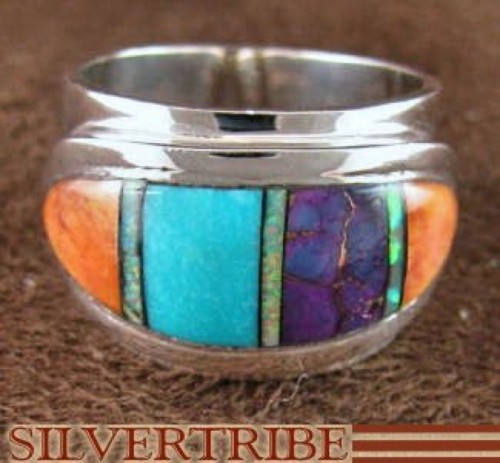 Multicolor Inlay And Sterling Silver Ring Size 6-1/4 NS38892