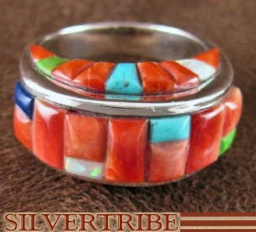 Oyster Shell Multicolor Inlay Sterling Silver Ring Size 8-1/2 AS38441