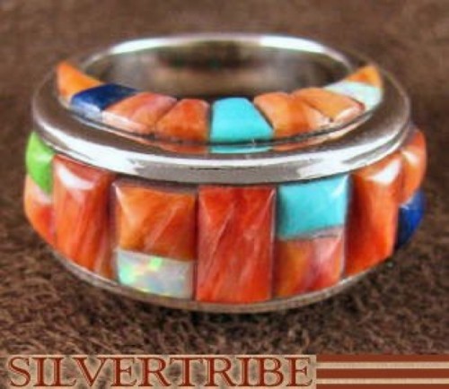 Multicolor Inlay Genuine Sterling Silver Ring Size 6 AS38450