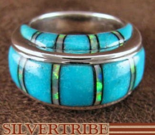 Turquoise Opal Inlay Sterling Silver Ring Size 4-1/2 GS56485