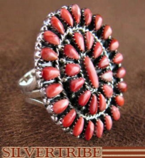 Genuine Sterling Silver And Red Oyster Shell Ring Size 7-1/2 RS38973