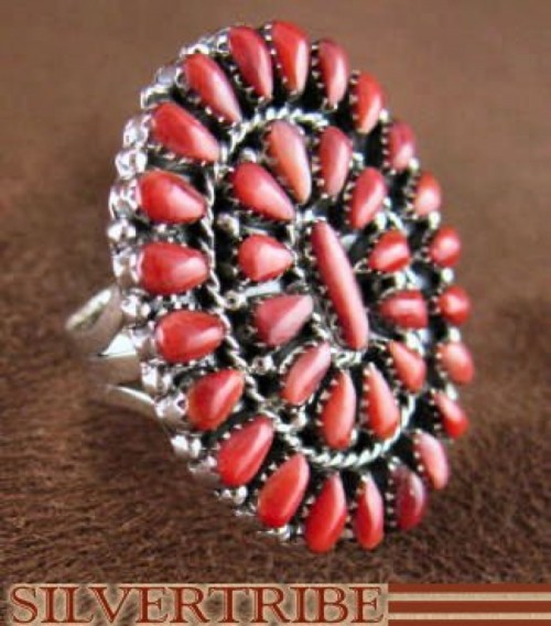 Genuine Sterling Silver Red Oyster Shell Ring Size 8-1/2 RS38979