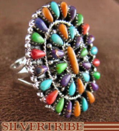 Turquoise Multicolor Jewelry Sterling Silver Ring Size 7-3/4 RS38984