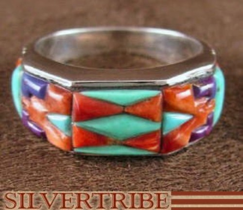 Turquoise Multicolor Jewelry Sterling Silver Ring Size 7-1/2 RS38528 