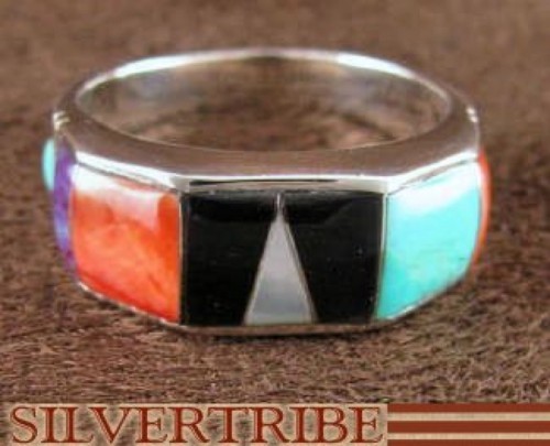 Multicolor And Turquoise Sterling Silver Ring Size 8-1/2 RS38546