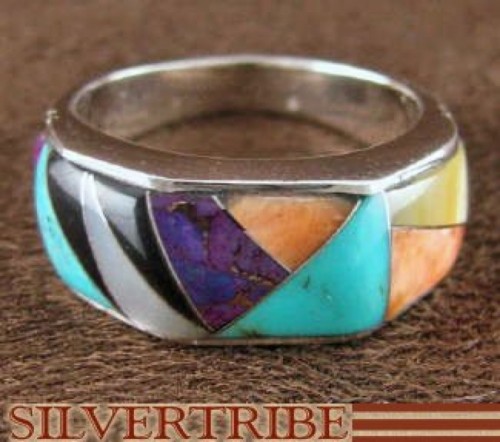 Multicolor And Turquoise Inlay Jewelry Silver Ring Size 6-3/4 RS38558 