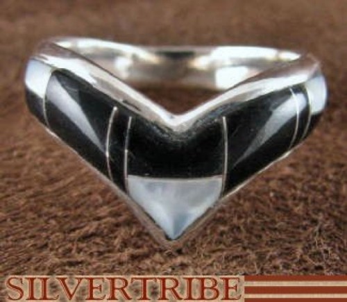 Sterling Silver Mother Of Pearl Black Jade Ring Size 6-3/4 RS42065