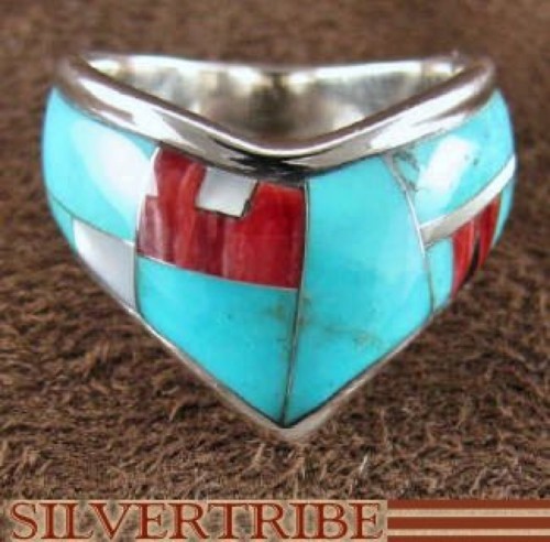 Multicolor Inlay And Genuine Sterling Silver Ring Size 7-1/4 RS42209