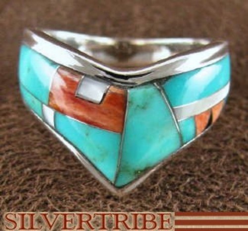 Multicolor Turquoise Sterling Silver Jewelry Ring Size 6-1/4 RS42219