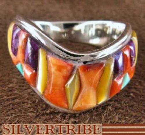 Sterling Silver Jewelry Turquoise Multicolor Ring Size 8-1/2 RS42254
