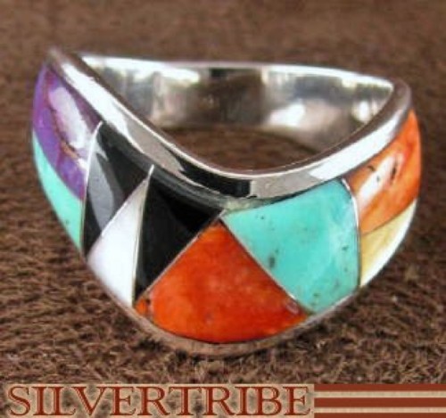 Genuine Sterling Silver Turquoise Multicolor Ring Size 7-1/2 RS42320