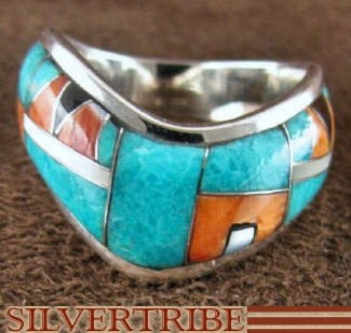 Multicolor Inlay Sterling Silver Jewelry Ring Size 8-1/4 RS42343