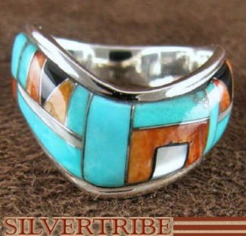 Sterling Silver Turquoise Multicolor Jewelry Ring Size 8-1/2 RS42350