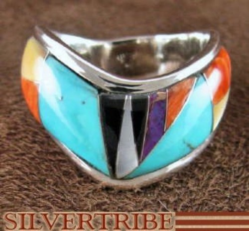 Sterling Silver And Multicolor Inlay Ring Size 6-1/2 RS42397