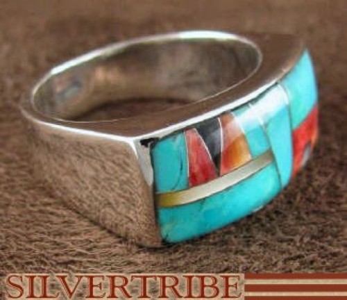 Turquoise Jewelry | Multicolor Inlay Jewelry | Silver Ring | Ring Size ...