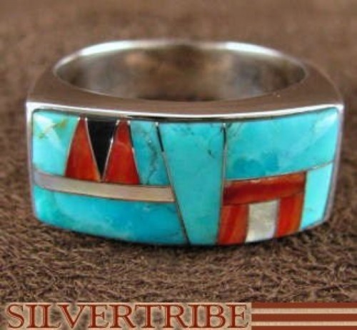 Multicolor And Turquoise Sterling Silver Ring Size 7-1/2 AS41342