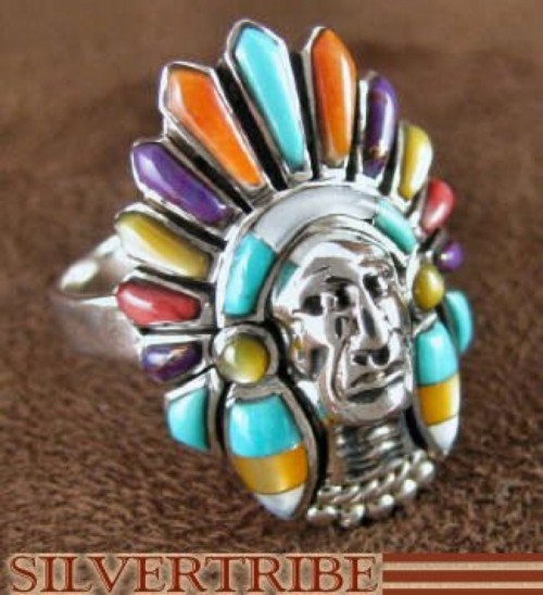 Multicolor Sterling Silver Chief Head Ring Size 12-3/4 Jewelry NS43226