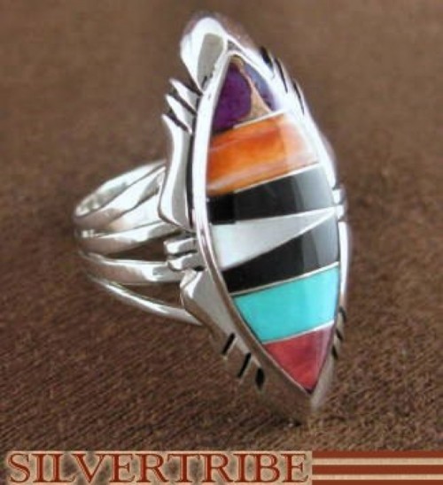 Turquoise Multicolor Sterling Silver Jewelry Ring Size 7-3/4 RS41196