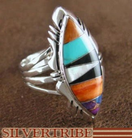 Sterling Silver Multicolor Turquoise Jewelry Ring Size 8-3/4 RS41206