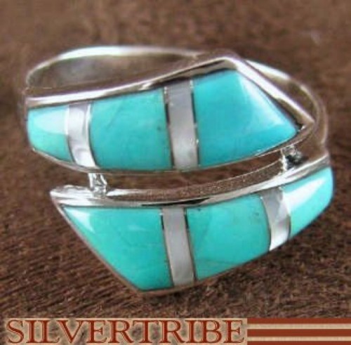 Silver Turquoise Mother of Pearl Jewelry Ring Size 6-3/4 RS43404