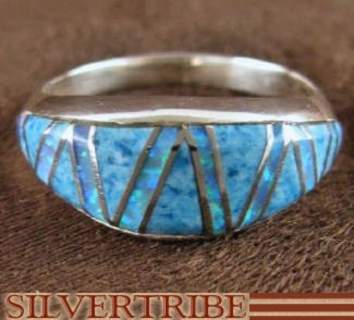 Denim Lapis And Opal Sterling Silver Ring Size 5-3/4 DS41689