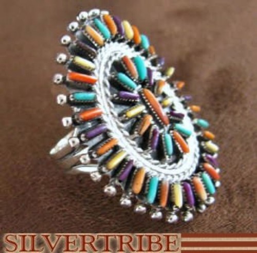 Turquoise And Multicolor Sterling Silver Ring Size 7-1/4 RS41672