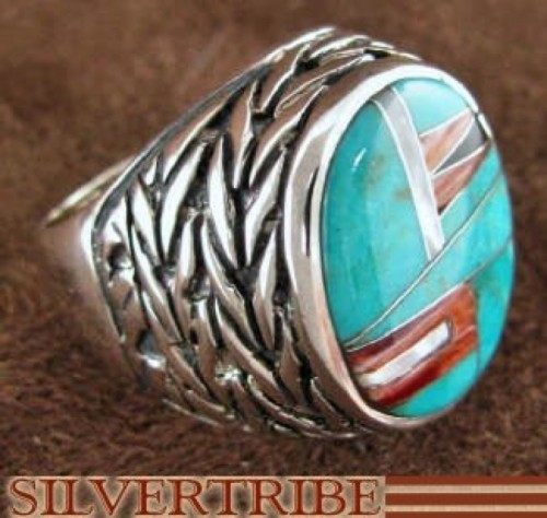 Sterling Silver And Turquoise Multicolor Inlay Ring Size 6-1/2 DS43689