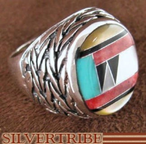 Sterling Silver Jewelry And Multicolor Inlay Ring Size 6-3/4 DS43735