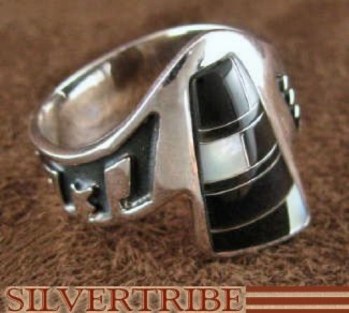 Silver Black Jade Mother Of Pearl Jewelry Ring Size 7-1/2 RS45247