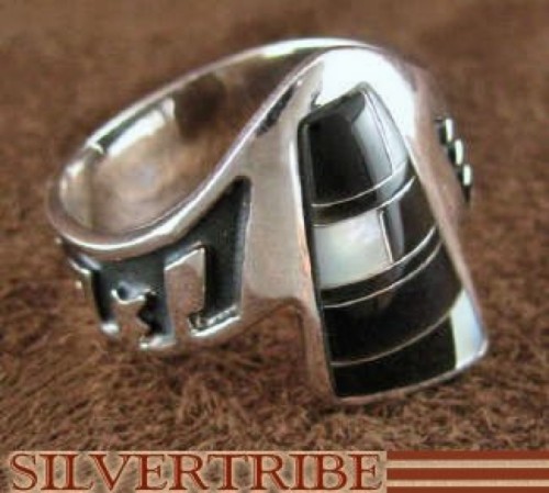 Silver Black Jade Mother Of Pearl Jewelry Ring Size 8-1/2 RS45250