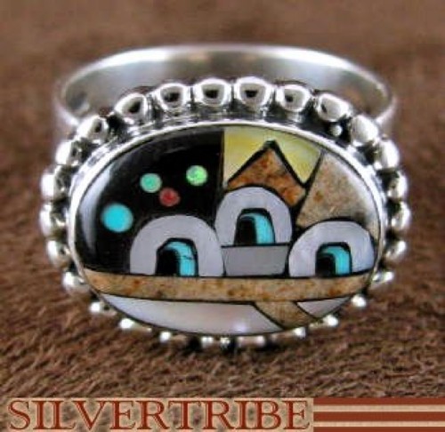 Silver Native American Design Multicolor Ring Size 6-1/2 RS46267