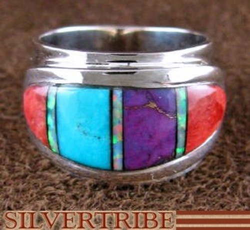 Multicolor Turquoise Inlay and Sterling Silver Ring Size 6-1/2 RS46936