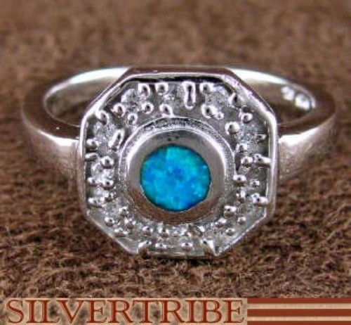 Sterling Silver And Blue Opal Inlay Jewelry Ring Size 7-3/4 DS51654
