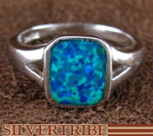 Genuine Sterling Silver Jewelry Blue Opal Inlay Ring Size 6 DS51672