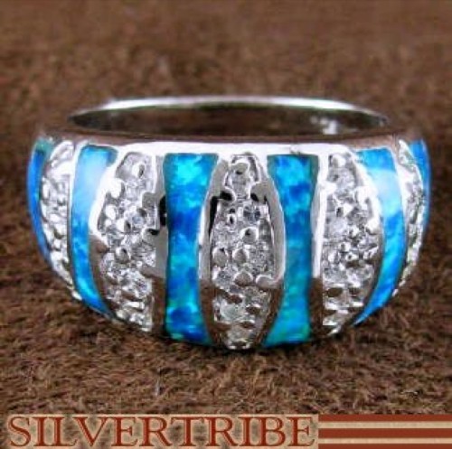 Authentic Sterling Silver Blue Opal Inlay Ring Size 6 Jewelry DS50964