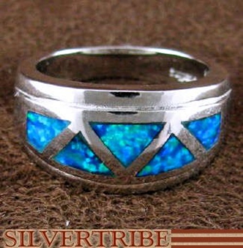 Blue Opal Inlay Sterling Silver Ring Size 6 Jewelry AS50063