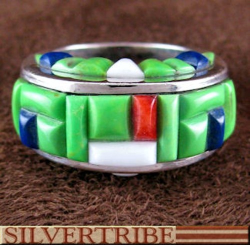 Genuine Sterling Silver And Multicolor Inlay Ring Size 6 DS55047