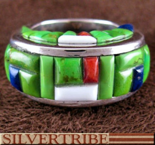 Southwestern Multicolor Inlay Sterling Silver Ring Size 5-1/4 DS55121