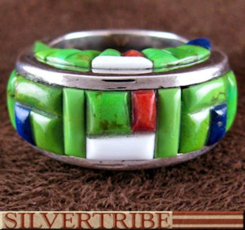 Genuine Sterling Silver Multicolor Inlay Ring Size 7-1/2 DS55126